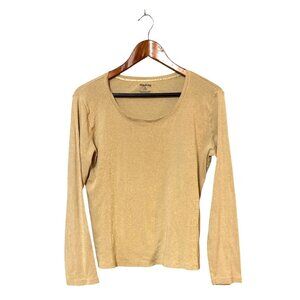 White Stag Metallic Gold Long Sleeve Knit Top Womens Size M Cotton Blend